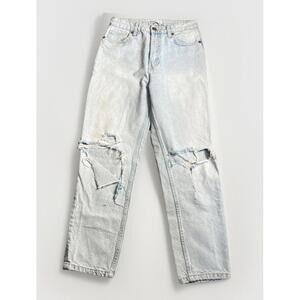 Zara Women’s Denim Distressed Jeans Size 6 Light‎ Wash Tapered Leg Button Fly